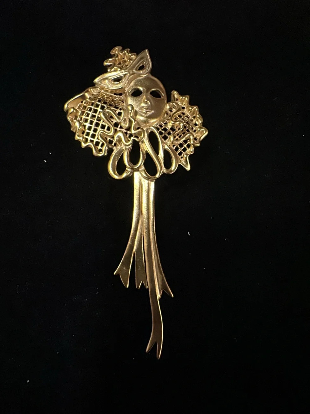 Vintage Gold Masquerade Mask Drop Brooch - Women Jewelry
